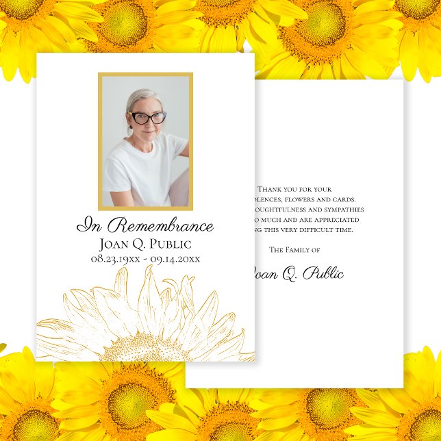 Yellow Sunflower Graphic Funeral Sympathy Thank You Card (Creator Uploaded)