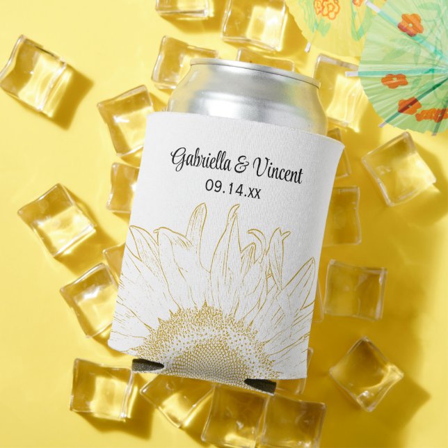 Yellow Sunflower Graphic Wedding Favor Can Cooler (In Situ Summer)