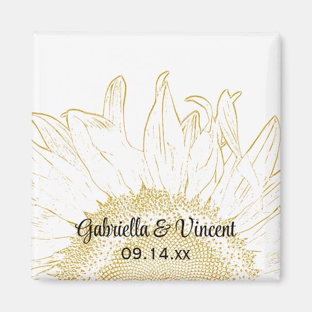 Yellow Sunflower Graphic Wedding Magnet (Front)