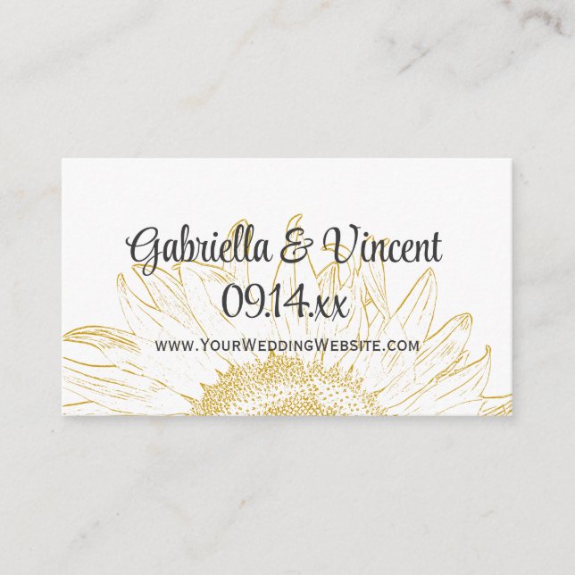 Yellow Sunflower Graphic Wedding Website Card (Front)