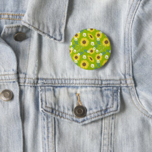 Yellow Sunflower Green Background Flower Floral 6 Cm Round Badge