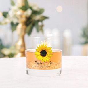 Yellow Sunflower Happily Ever After Wedding Whiskey Glass