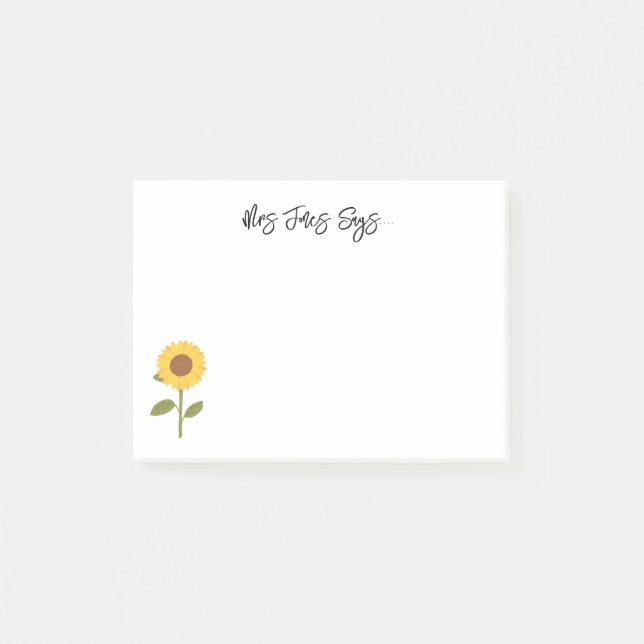 Yellow sunflower helping me grow teacher post-it notes (Front)