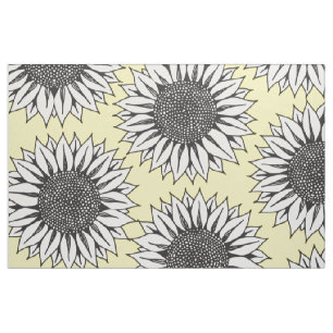 Yellow Sunflower in Black and White Hand Drawing Fabric