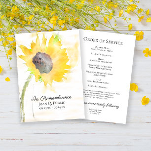 Yellow Sunflower in Vase Funeral Memorial Service Programme