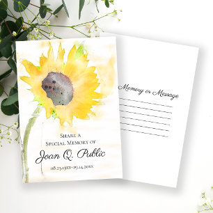 Yellow Sunflower in Vase Share a Memory Funeral  Card