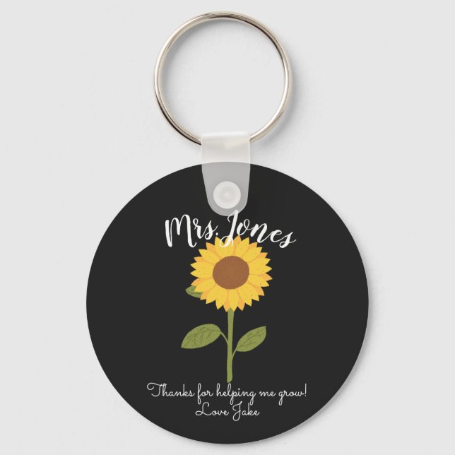 Yellow Sunflower Keychain, Helping Me Grow Teacher Key Ring (Front)