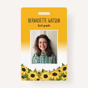 Yellow Sunflower Kindergarten School Teacher ID Badge