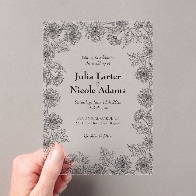 Yellow Sunflower Leaves Garden Minimalist Wedding Acrylic Invitations (Insitu (Handheld))