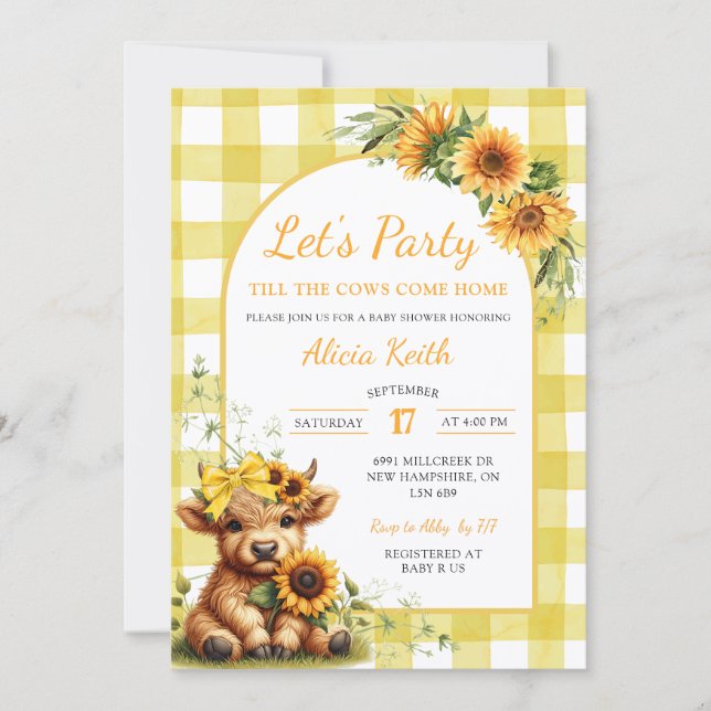 Yellow Sunflower Let's Party Baby Shower Invitatio Invitation (Front)