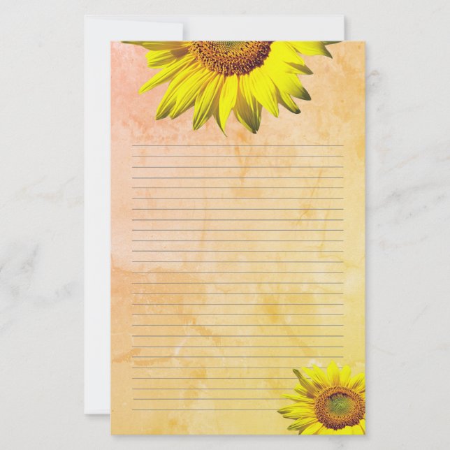 Yellow Sunflower Lined Personal Writing Paper (Front)