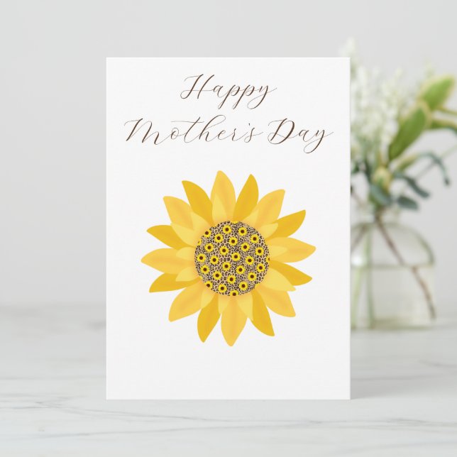Yellow Sunflower, Minimalist, Foral, Mother's Day Holiday Card (Standing Front)