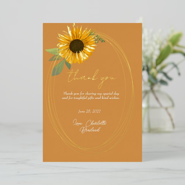 Yellow Sunflower Modern Floral Thank You   (Standing Front)