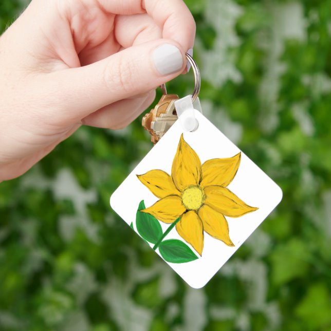 Yellow Sunflower Monogram Backside Key Ring (Hand)
