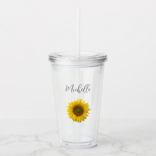 Yellow Sunflower Monogram Elegant Typography Acrylic Tumbler