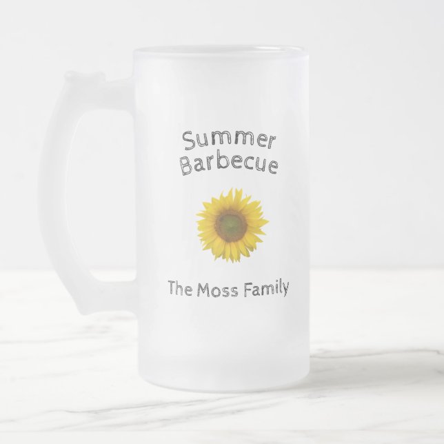 Yellow Sunflower Monogram Summer Barbecue Frosted Glass Beer Mug (Left)