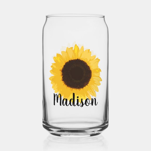 Yellow Sunflower Name Can Glass (Front)