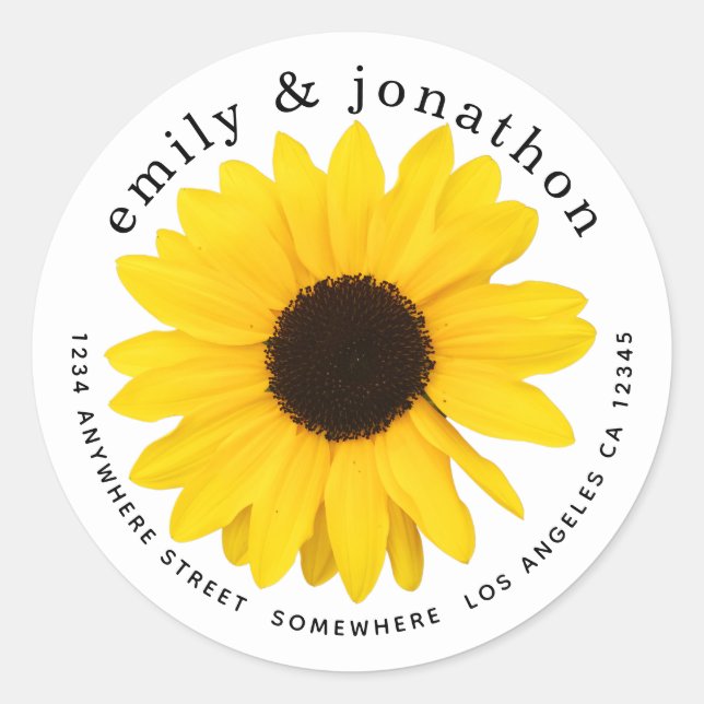Yellow Sunflower Names Return Address Classic Round Sticker (Front)