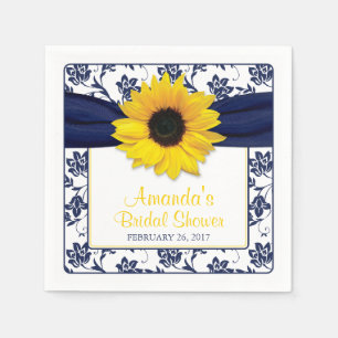 Yellow Sunflower Navy Blue Personalised Wedding Napkin