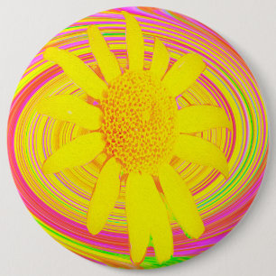 Yellow Sunflower on a Psychedelic Swirl 6 Cm Round Badge
