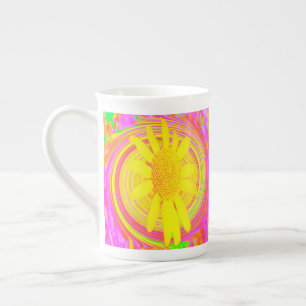 Yellow Sunflower on a Psychedelic Swirl Bone China Mug