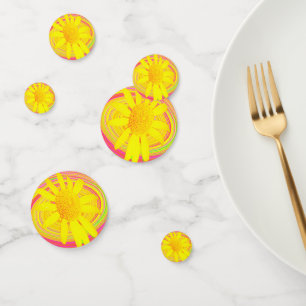 Yellow Sunflower on a Psychedelic Swirl Confetti
