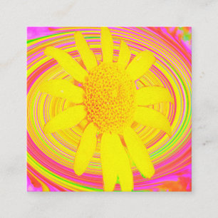 Yellow Sunflower on a Psychedelic Swirl Square Business Card