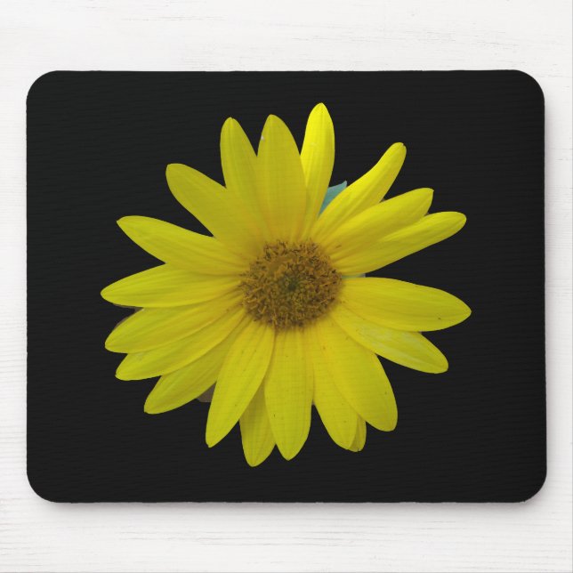 Yellow Sunflower on black background Mouse Mat (Front)
