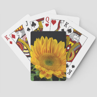 Yellow Sunflower on Black Background Playing Cards