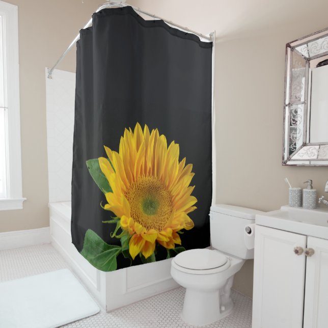 Yellow Sunflower on Black Background Shower Curtai Curtain (In Situ)