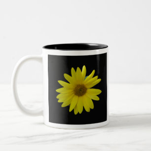 Yellow Sunflower on black background Two-Tone Coffee Mug