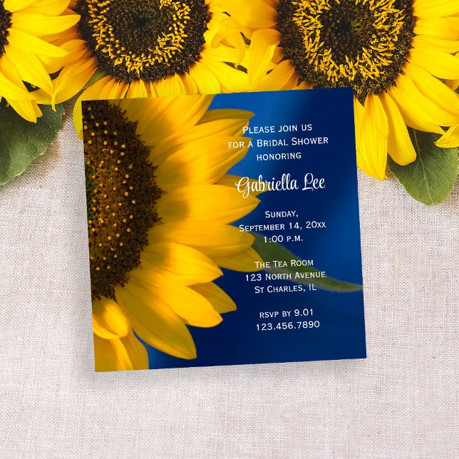 Yellow Sunflower on Blue Bridal Shower Invitation (Creator Uploaded)