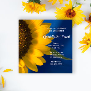 Yellow Sunflower on Blue Engagement Party Invitation