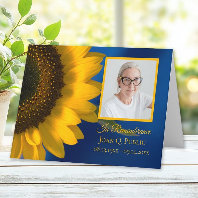 Yellow Sunflower on Blue Funeral Memorial Sympathy Thank You Card (Creator Uploaded)