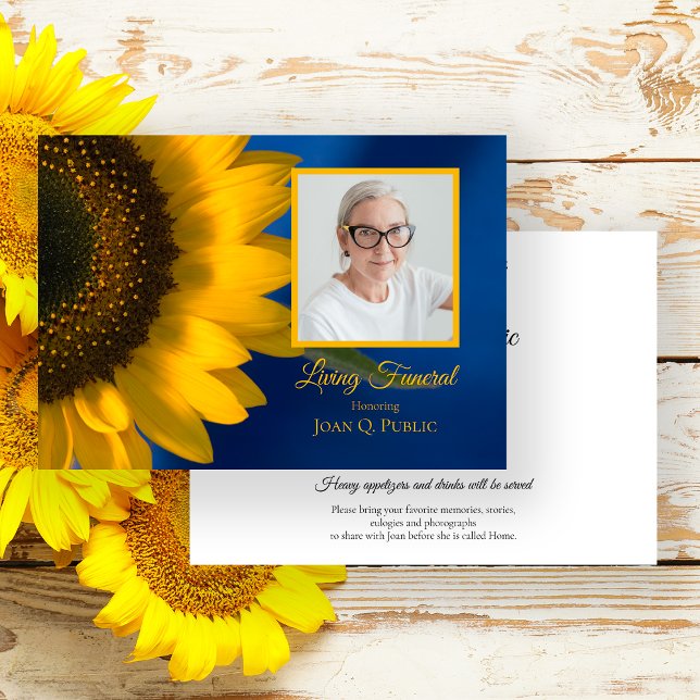 Yellow Sunflower on Blue Living Funeral Party Invitation (Creator Uploaded)