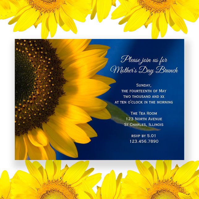 Yellow Sunflower on Blue Mother's Day Brunch Invitation (Creator Uploaded)