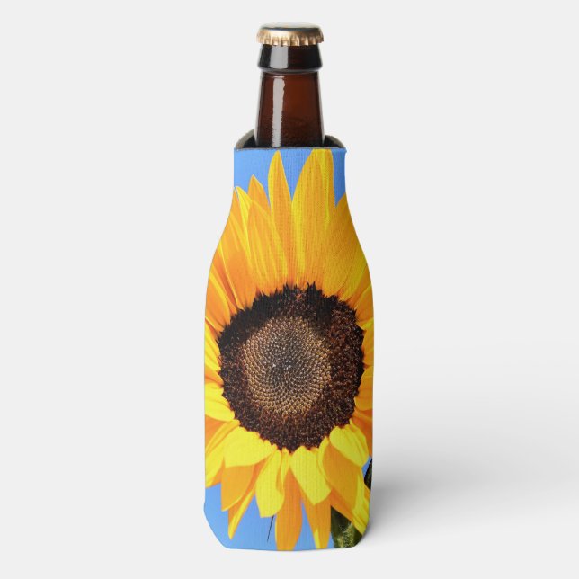 Yellow Sunflower on Blue Sky Bottle Cooler (Bottle Front)