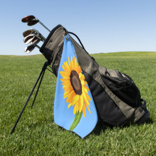 Yellow Sunflower on Blue Sky Golf Towel Summer