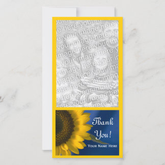 Yellow Sunflower on Blue Thank You Card