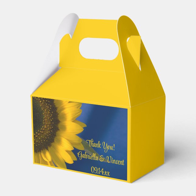 Yellow Sunflower on Blue Wedding Favour Box (Front Side)