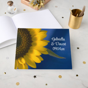 Yellow Sunflower on Blue Wedding Guest Book