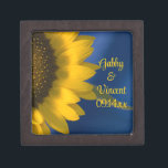 Yellow Sunflower on Blue Wedding Jewellery Box<br><div class="desc">Customise the pretty Sunflower on Blue Wedding Gift Box with the personal names of the newlywed bride and groom and specific summer or fall marriage ceremony date. Create a beautiful personalised keepsake wedding gift for the newlyweds thank you present for your wedding attendants, bridesmaids and bridal party. This elegant little...</div>