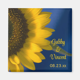 Yellow Sunflower on Blue Wedding Magnet