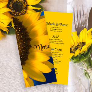 Yellow Sunflower on Blue Wedding Menu