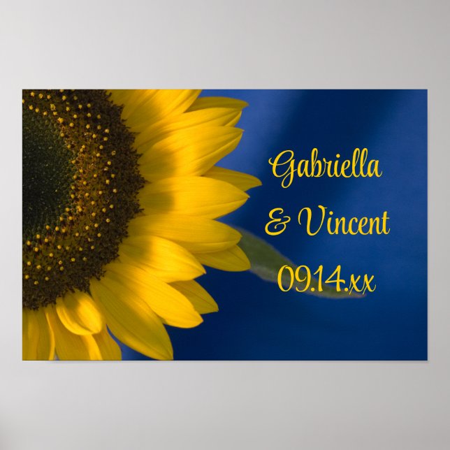 Yellow Sunflower on Blue Wedding Poster (Front)