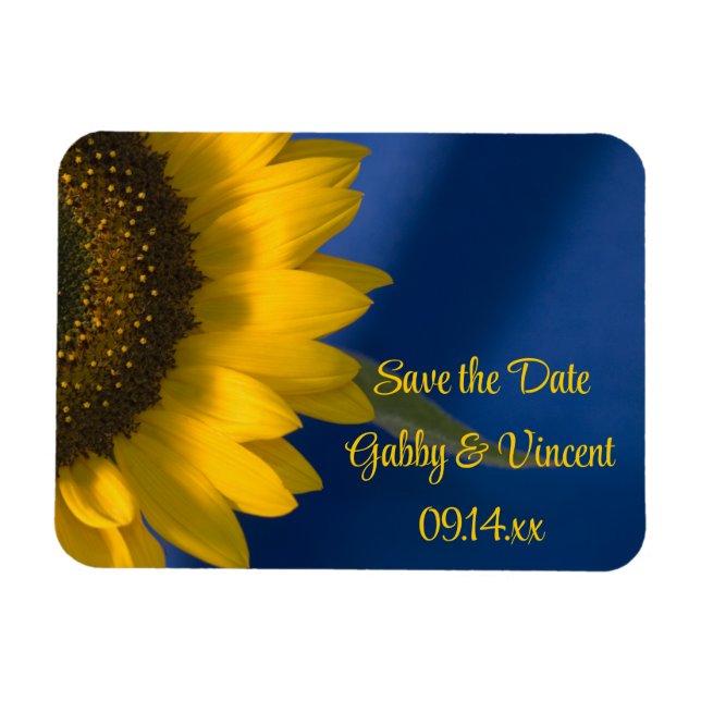 Yellow Sunflower on Blue Wedding Save the Date Magnet (Horizontal)
