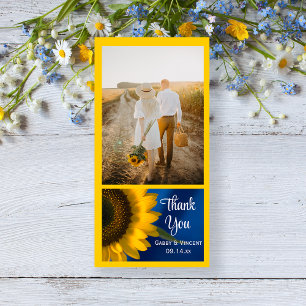 Yellow Sunflower on Blue Wedding Thank You Photo