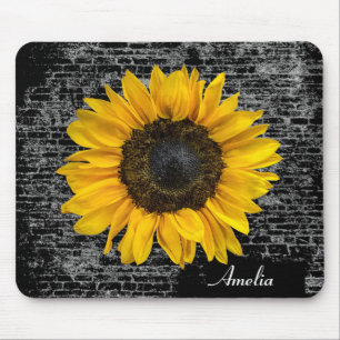 yellow sunflower on brick mouse mat