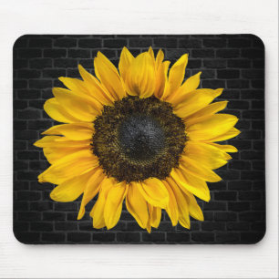 yellow sunflower on brick mouse mat