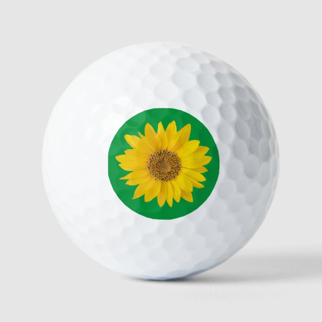 Yellow Sunflower on Bright Green Golf Balls (Front)